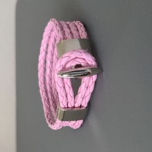 Cute Pink Braided Leather Bracelet